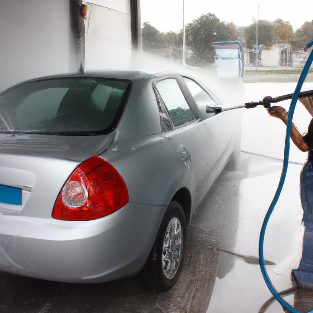 Person operating self-serve car wash