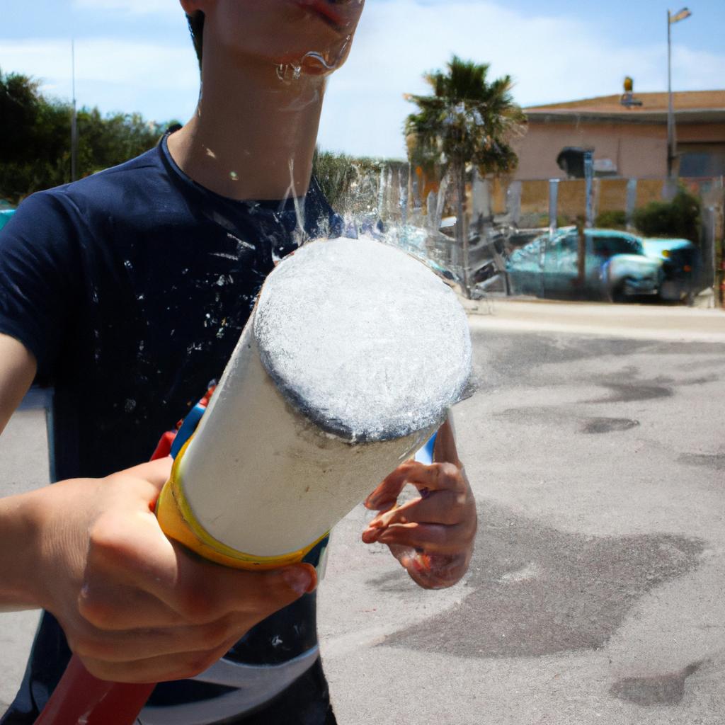 Person holding foam cannon incorrectly