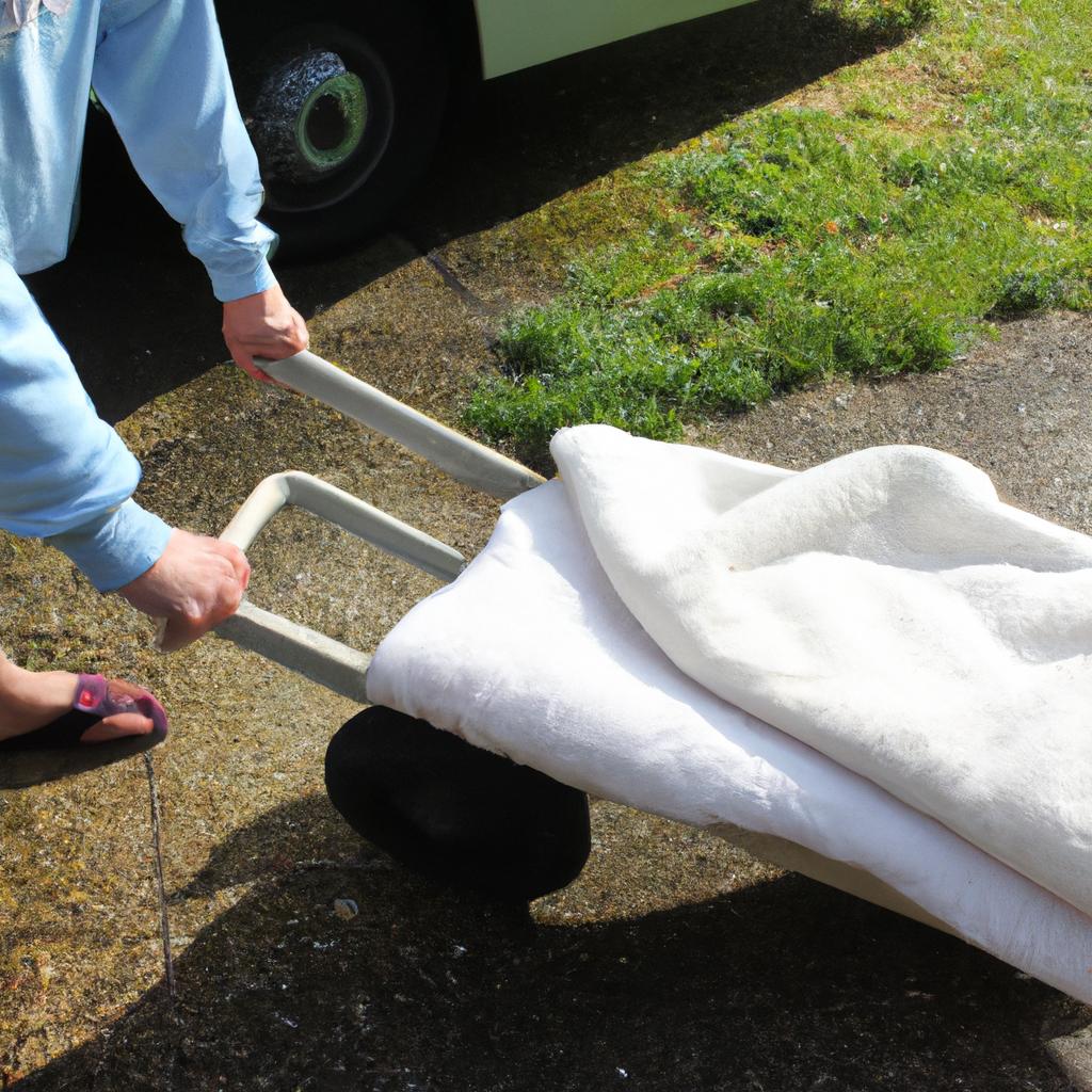 Person using towel on wheels