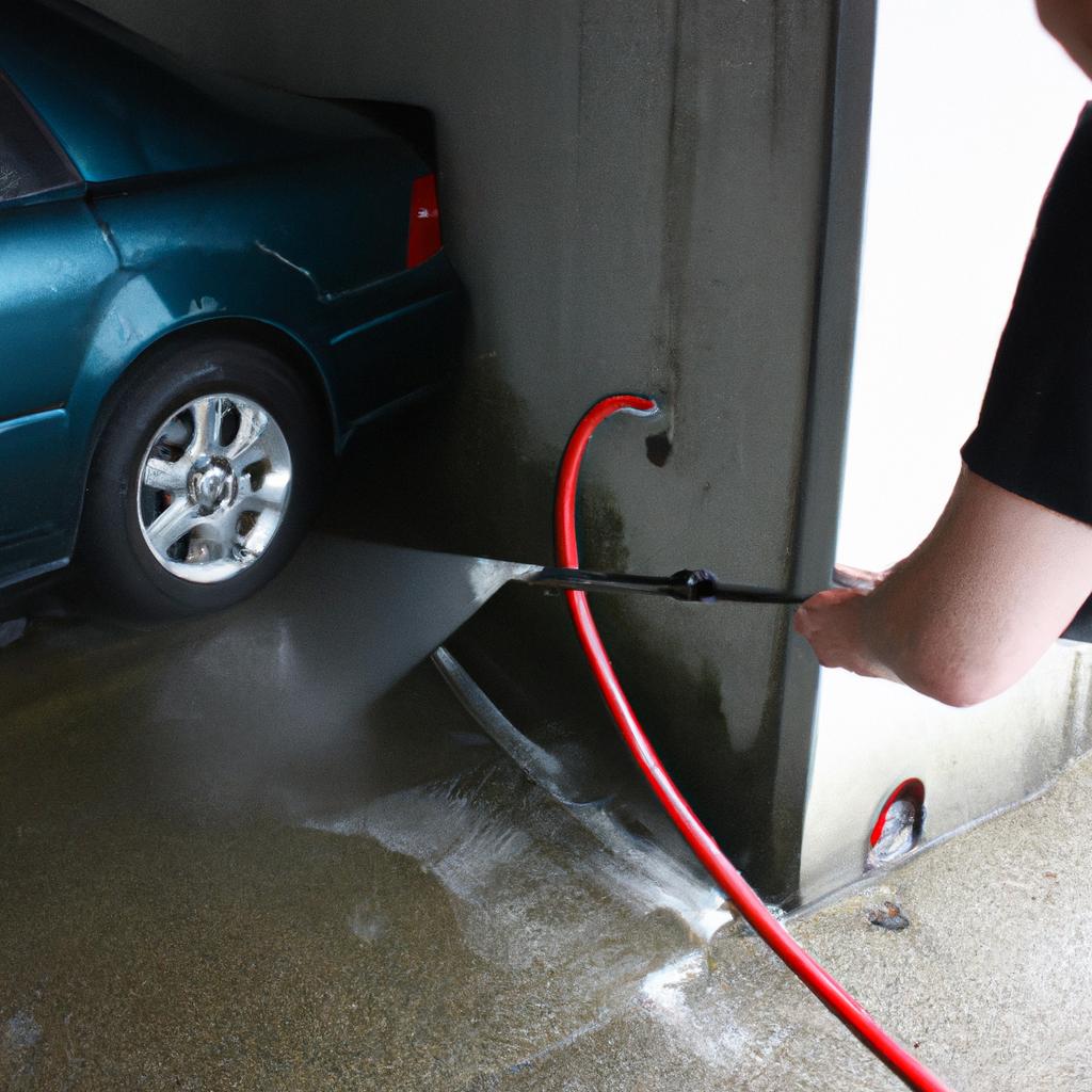Person maintaining car wash equipment