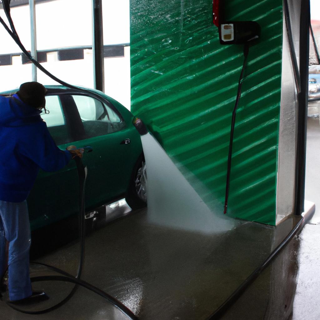 Person operating car wash equipment