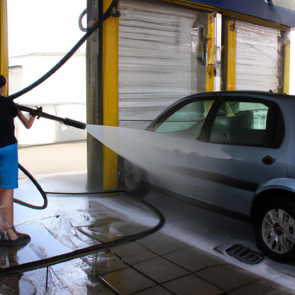 Person operating car wash equipment
